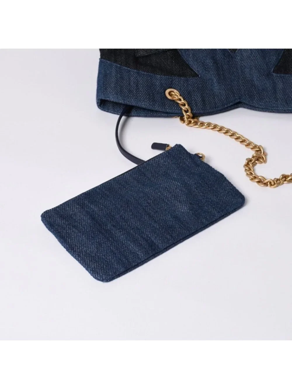 Chanel Chain Tote Bag Base CC Logo Denim Indigo Blue